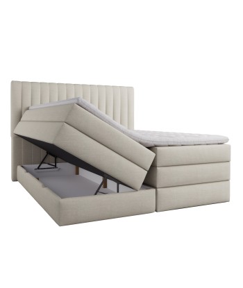 Ensemble de lit CASSIOPE Tissu tramé toucher doux 180x200cm (tête de lit, sommier à coffres, surmatelas et matelas à ressorts ensachés) Jusqu'à 80% De Réduction