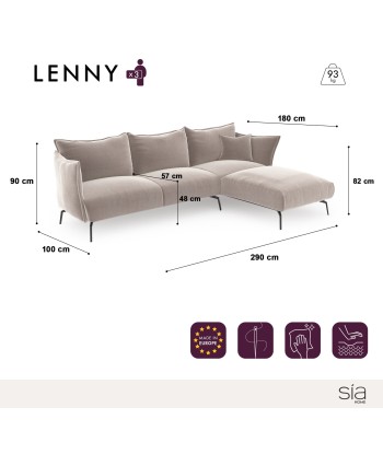 Canapé d'angle droit LENNY Velours à motifs Jusqu'à 80% De Réduction