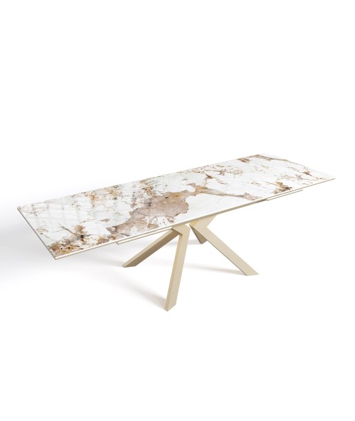 Table extensible Cassia Céramique verre trempé et Pieds dorés 160x90x76cm acheter en ligne