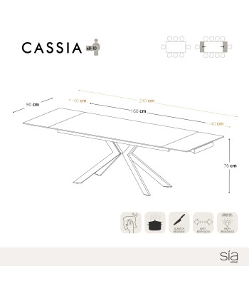 Table extensible Cassia Céramique verre trempé et Pieds dorés 160x90x76cm acheter en ligne