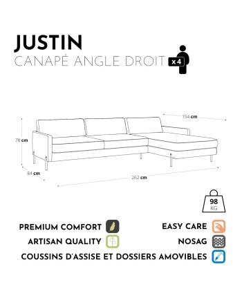 Canapé d'angle droit JUSTIN Vintage vieilli soldes