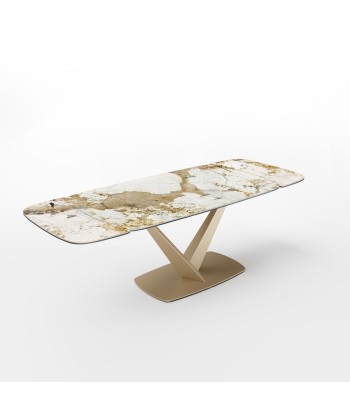 Table extensible XL LYS Céramique et verre trempé pieds dorés 200x90x76cm rembourrage situé sous