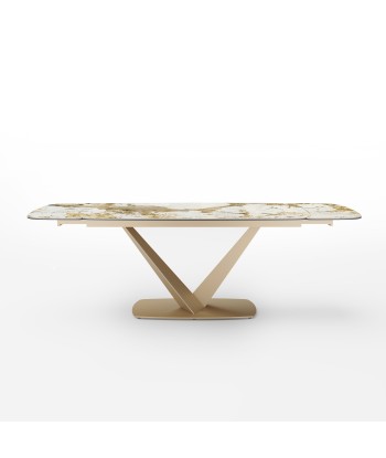 Table extensible XL LYS Céramique et verre trempé pieds dorés 200x90x76cm rembourrage situé sous