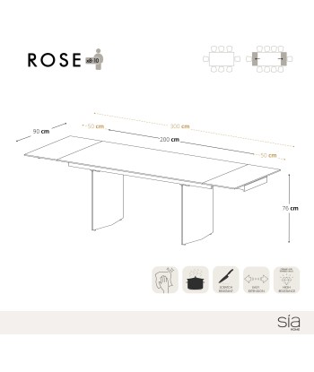 Table extensible XL Rose Céramique et verre trempé pieds dorés 200x90x76cm de l' environnement