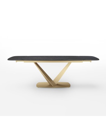 Table extensible XL LYS Céramique et verre trempé pieds dorés 200x90x76cm rembourrage situé sous