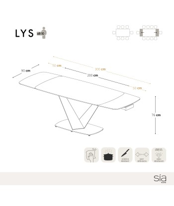 Table extensible XL LYS Céramique et verre trempé pieds dorés 200x90x76cm rembourrage situé sous