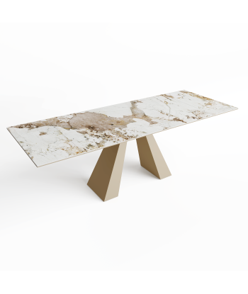 Table extensible Orchis Céramique et verre trempé pieds dorés 160x90x76cm offre 