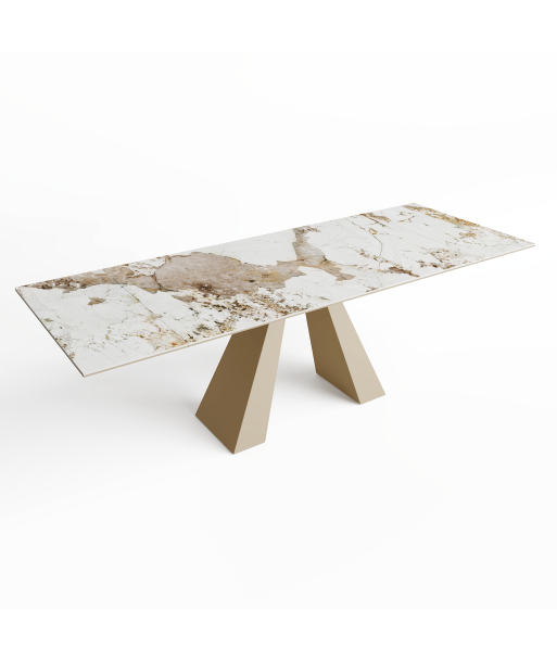 Table extensible Orchis Céramique et verre trempé pieds dorés 160x90x76cm offre 