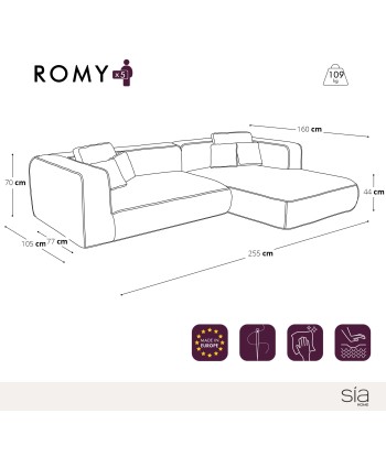 Canapé angle droit ROMY Tissu tramé toucher doux est présent 