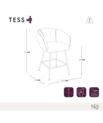 Lot de 2 tabourets de bar TESS velours tramé pieds dorés vous aussi creer 