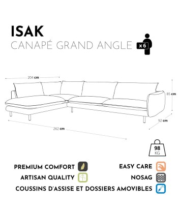 Canapé grand angle gauche ISAK Velours En savoir plus