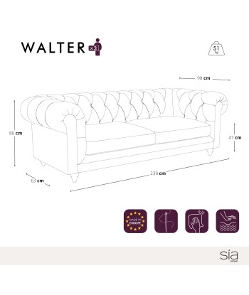 Canapé Chesterfield 3 places WALTER Tissu tramé toucher doux s'inspire de l'anatomie humaine