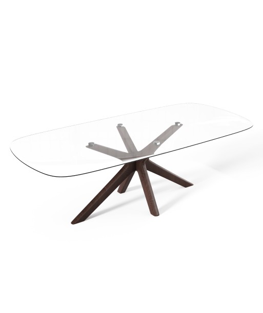 Table à manger ELYA Verre et pied noyer 200x90x76cm Par le système avancé 