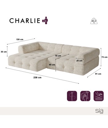 Canapé angle gauche CHARLIE Tissu bouclette soldes