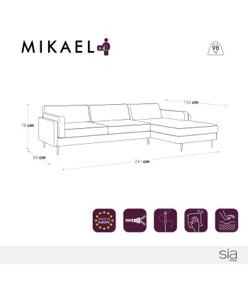 Canapé d'angle droit MIKAEL Tissu tramé en stock