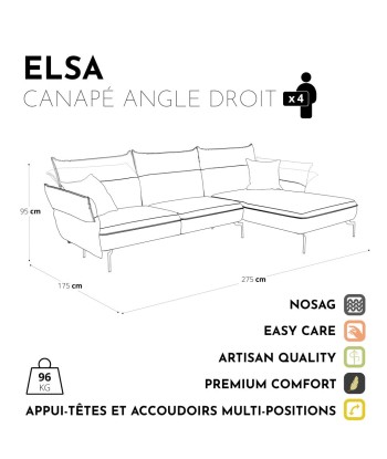 Canapé d'angle droit ELSA Tissu tramé prix