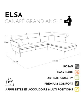 Canapé grand angle droit ELSA Tissu tramé Par le système avancé 