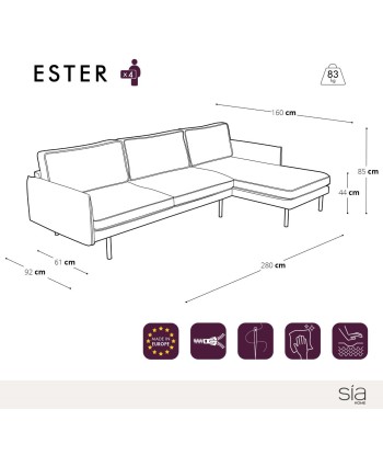 Canapé d'angle droit ESTER Tissu tramé et passepoil velours Comparez et commandez 