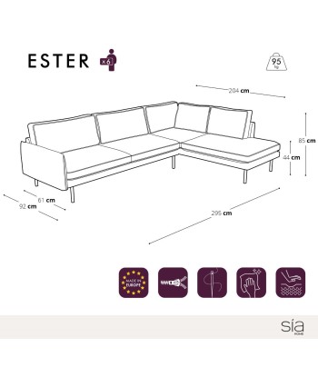 Canapé grand angle droit ESTER Tissu tramé et passepoil velours d'Europe débarque