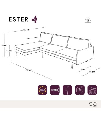 Canapé d'angle gauche ESTER Tissu tramé et passepoil velours 2024