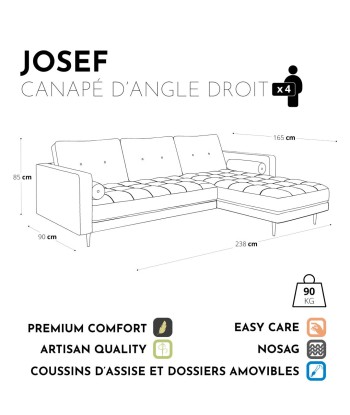 Canapé d'angle droit JOSEF Tissu tramé 2024