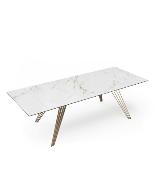 Table extensible Anaé Céramique et verre trempé pieds dorés 160x90x76cm meilleur choix