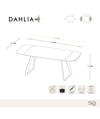 Table extensible Dahlia Céramique et verre trempé pieds noirs 160x90x76cm de France