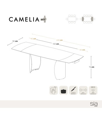 Table extensible Camélia Céramique et verre trempé pieds noirs 160x90x76cm l'achat 