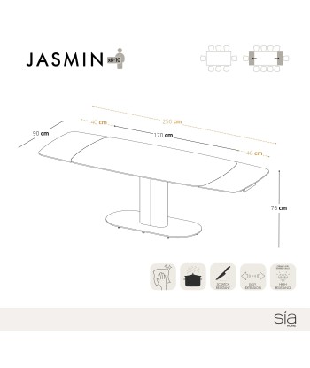 Table extensible Jasmin Céramique et verre trempé pieds noirs 170x90x76cm Jusqu'à 80% De Réduction