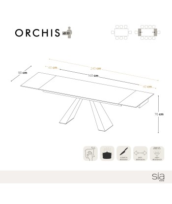 Table extensible Orchis Céramique et verre trempé pieds noirs 160x90x76cm l'achat 