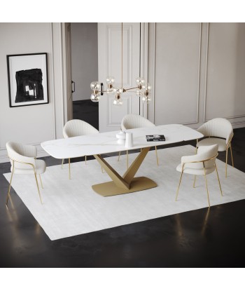 Table extensible LYS Céramique et verre trempé pieds dorés 160x90x76cm le des métaux précieux