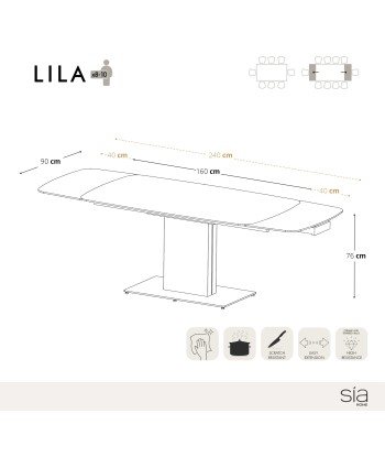 Table extensible Lila Céramique et verre trempé pieds noirs 160x90x76cm en ligne des produits 